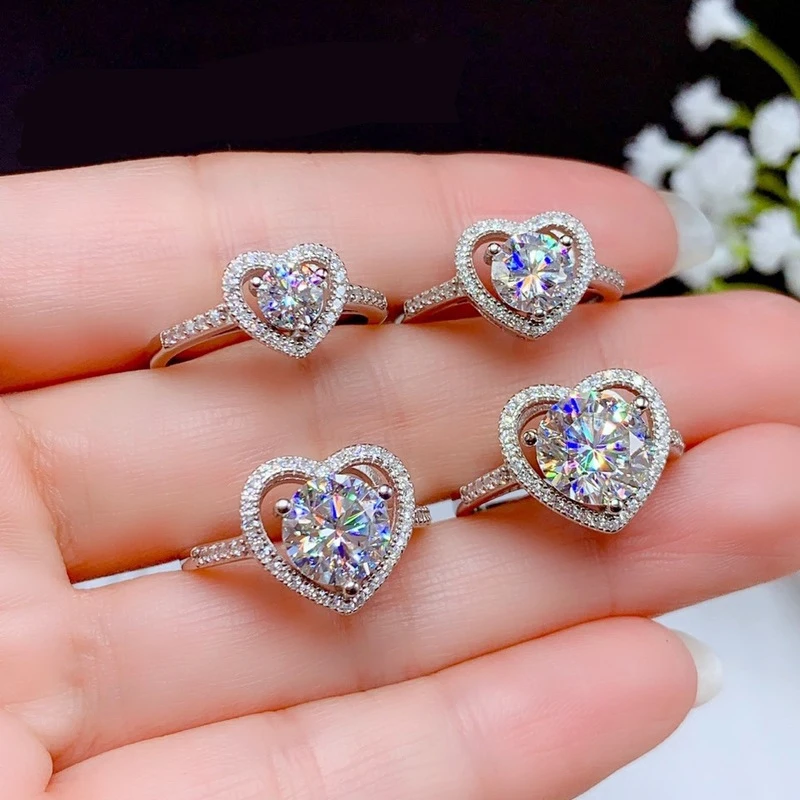 100% Real Moissanite Ring D VVS1 Pass Diamond Test Pen Adjustable Size S925 Sliver GRA Certificate Wedding Rings for Women 02 - Image 4