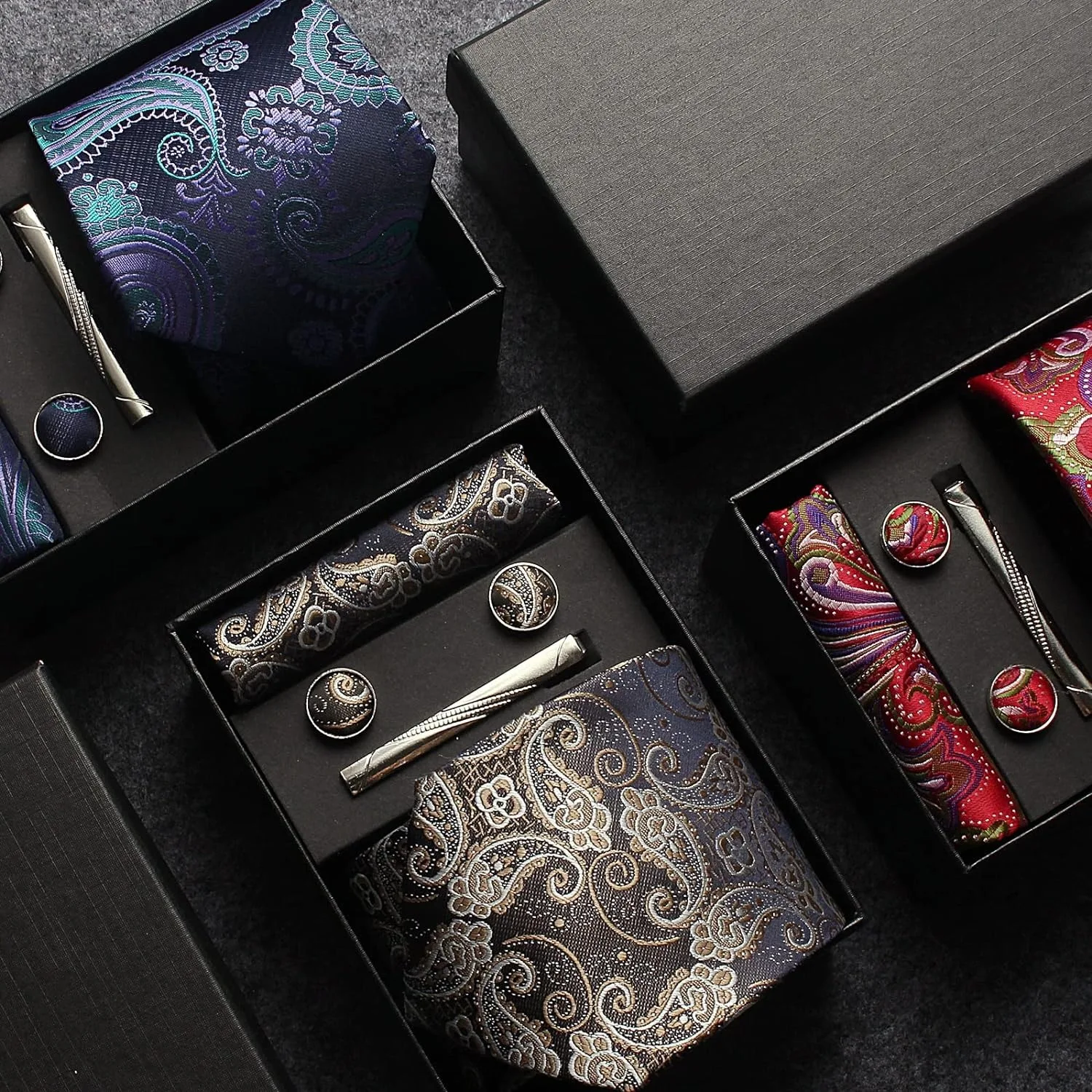 100% Silk Necktie Paisley Floral Mens Tie Top Quality Business Tie Pocket Square Tie Clip Cufflinks Set Classic For Men Gift Box - Image 2