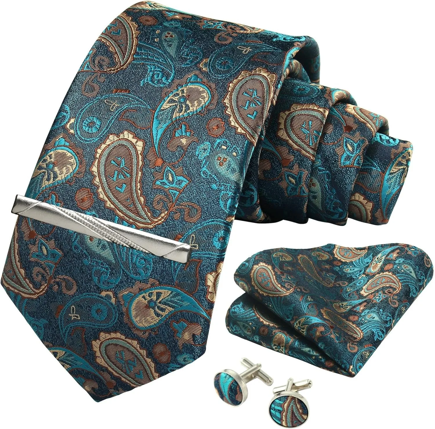 100% Silk Necktie Paisley Floral Mens Tie Top Quality Business Tie Pocket Square Tie Clip Cufflinks Set Classic For Men Gift Box - Image 5