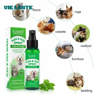 100ml Natural Pet Care Topical Flea&Tick Spray Remover for Dogs&Cats with Fresh Fragrance Peppermint Oil and Eugenol
