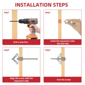 100pcs Drywall Anchor Kit Hollow Wall Anchors Plasterboard Plugs Screws Butterfly Expansion Tube Pipe 50 Set