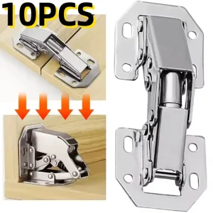 10/1PCS 90 Degree Steel Cabinet Hinges No-Drilling HoleHydraulic Buffer Hinge Kitchen Cabinet Cupboard Hinges Furniture Hardware