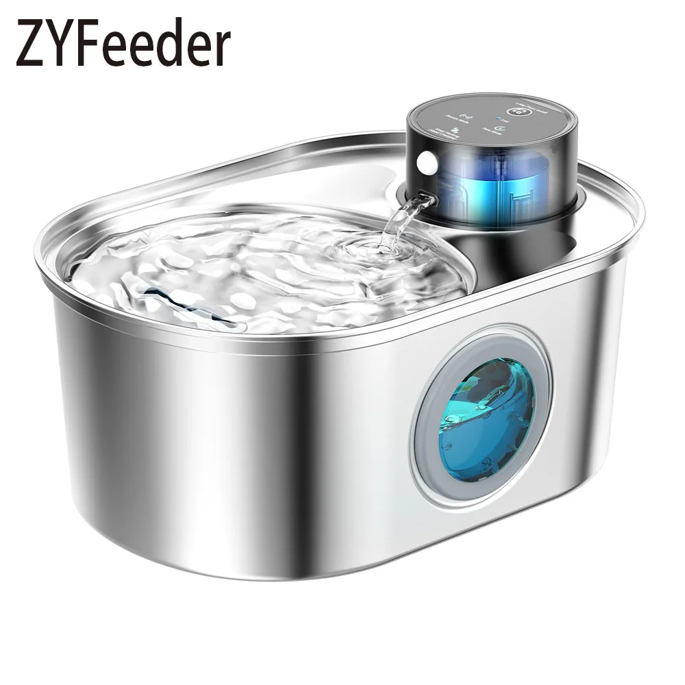 108oz/3.2L Stainless Steel Wireless Cat and Dog Drinker Rechargeable Automatic Pet Drinker Water Fountain Motion Sensor Bowl