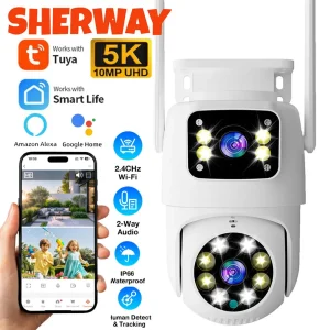 10MP Dual Lens Tuya Wifi Camera PTZ Outdoor 4K Wireless Dual Screen Security Camera Auto Tracking Monitoring Video Surveillance