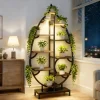 11 Tiered Plant Stand Indoor With Grow Lights, 63 Tall Metal Flower Shelf Large Display Rack, Leaf Shaped Corner Holder for Liv