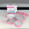 12-Pcs Non Stick Cookware Set Cooking Pot With Lid Milk Pot Maifan Stone Deep Frying Pan Cooking Pot Set for All Types of Cooker