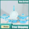 12-Piece Non-Stick Cookware Set Deep Frying Pan with Lid Milk Pot Maifan Stone Frying Pan Cooking Pot Set for All Hob