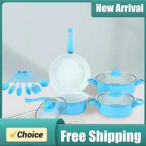 12-Piece Non-Stick Cookware Set Deep Frying Pan with Lid Milk Pot Maifan Stone Frying Pan Cooking Pot Set for All Hob
