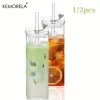 1/2PCS Modern Square Tumbler Glasses Clear Highball & Old Fashioned Cocktail Glasses with Straws for Iced Coffee Juice Beer Milk