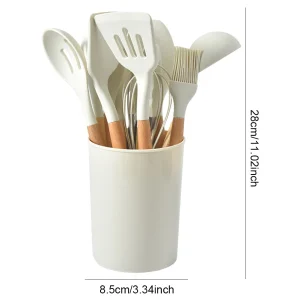 12Pcs Kitchen Utensil Set Heat-Resistant Cookware with Holder Non-Stick Spatula Set Spatula Spoon Brush Whisk Kitchen Supplies