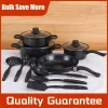 12Pcs Non Stick Cookware Set Deep Frying Pan with Lid Milk Pot Maifan Stone Frying Pan Cooking Pot Set for All Hob