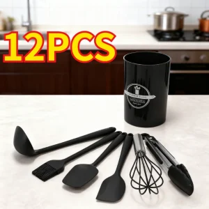 12Pcs/5pcs Silicone Kitchenware Non-Stick Cookware Kitchen Utensils Set Spatula Shovel Egg Beater Wooden Handle Cooking Tool Set