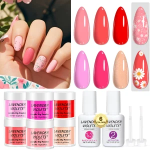 12pcs Dip Powder Nail Kit, 6 Colors Red Pink Dipping Powder Set and Base Top Coat Activator for Nail Home Salon Manicure