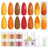 12pcs Dip Powder Nail Kit, 6 Orange Red Yellow Colors Dipping Powder & Essential Base Top Coat Activator for Nail Manicure