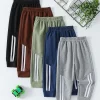 1/3 Pcs Children's Waffle Solid Color Sports Pants Boys Casual Joker Harun Pants Elastic Waist Running Pants Girls Fashion Pants