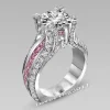 14K White Gold Vintage Lovers Grown Pink Diamond Ring Set Engagement Wedding Rings for Women Men Jewelry