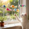 1/5PCS Cat Teaser Wand Spring Toy Elastic Spring Mouse Feather Plush Interactive Intelligence Toys with Sucking, Random Color