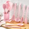 15pcs Pink Silicone Kitchenware with Storage Bucket Spatula Shovel Ladle Cookware Kitchen Utensils Set Non-Stick Cooking Tools