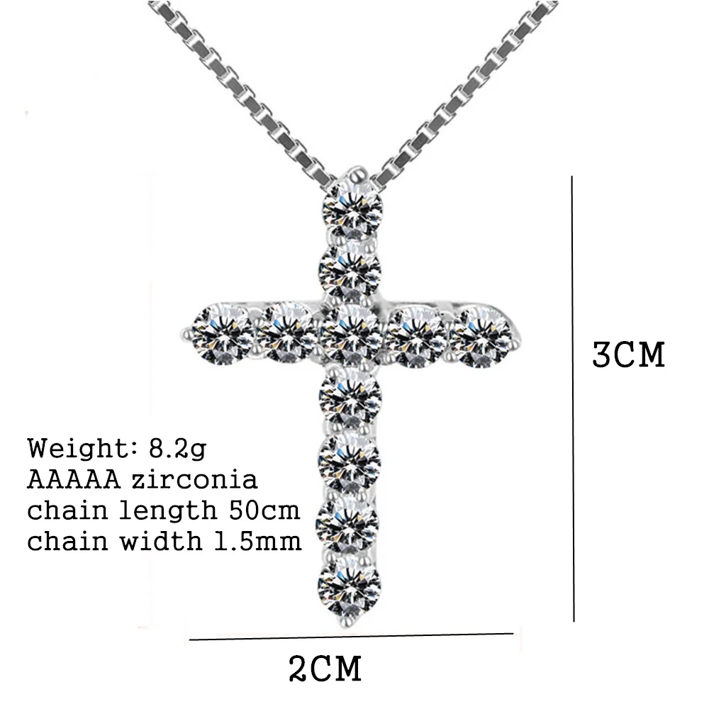 16-24inches Box chain 925 Sterling Silver Shiny crystal classic cross Necklace For Women men Fashion luxury Jewelry fine Gifts - Image 4