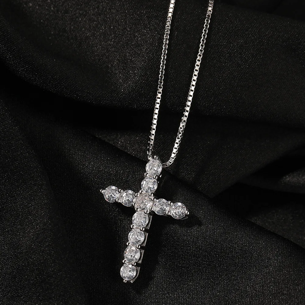 16-24inches Box chain 925 Sterling Silver Shiny crystal classic cross Necklace For Women men Fashion luxury Jewelry fine Gifts - Image 6