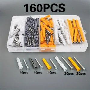 160pcs Drywall Anchors Screws Assortment Kit, Plastic Wall Anchors and Stainless Steel Philips Flat Head Screws,Wall Plug Bolts