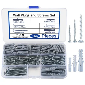 164pc screw set 82 impact dowels plasterboard screws self-drilling for masonry concrete walls M35 M4 M5 M6 M8 anchor bolts
