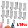 1/6Pcs Self Adhesive Stainless Steel Hook Small Wall Hanger Hook Bathroom Organizer Towel Rack Multi-purpose Kitchen Hook