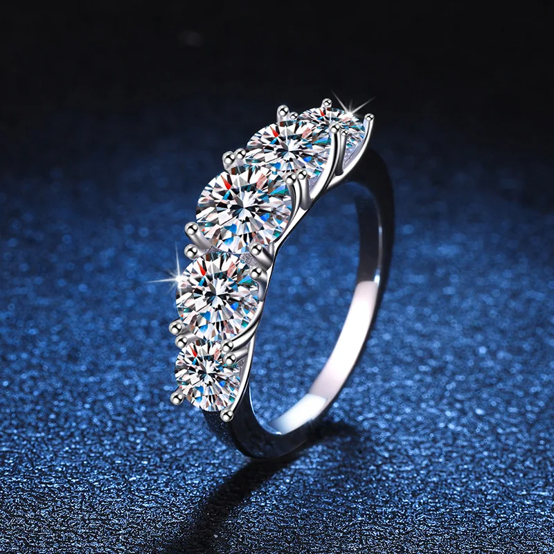 18k Plated 3.6CT All Moissanite Rings for Women 5 Stones Sparkling Diamond Wedding Band S925 Sterling Silver Jewelry GRA - Image 2