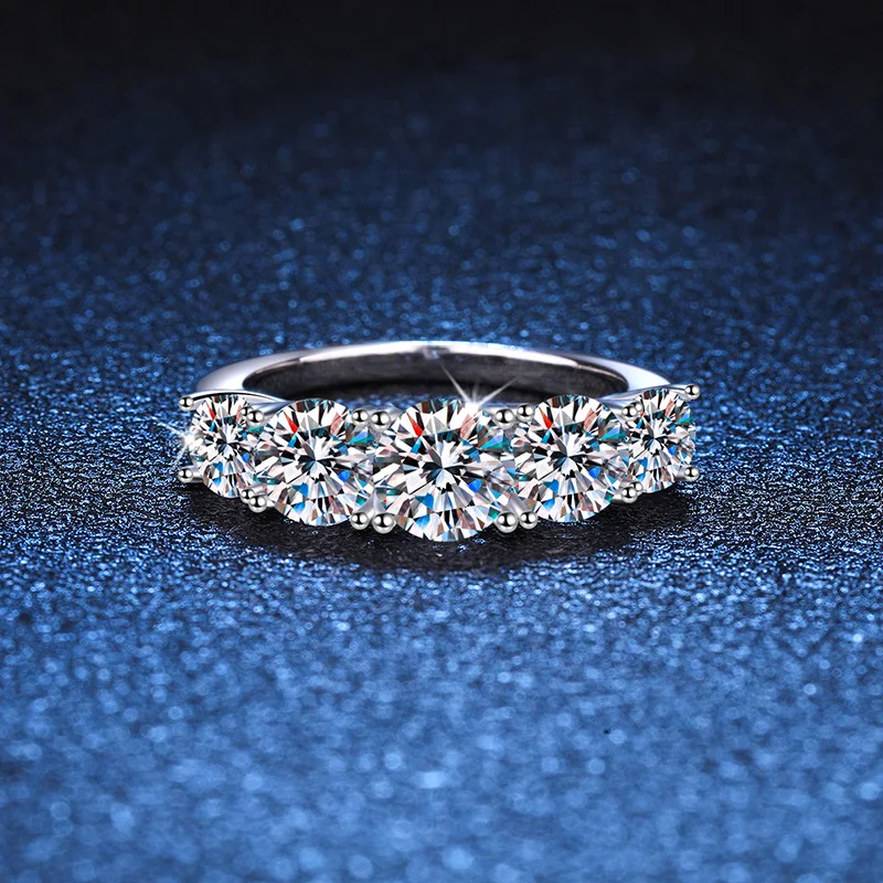 18k Plated 3.6CT All Moissanite Rings for Women 5 Stones Sparkling Diamond Wedding Band S925 Sterling Silver Jewelry GRA - Image 3