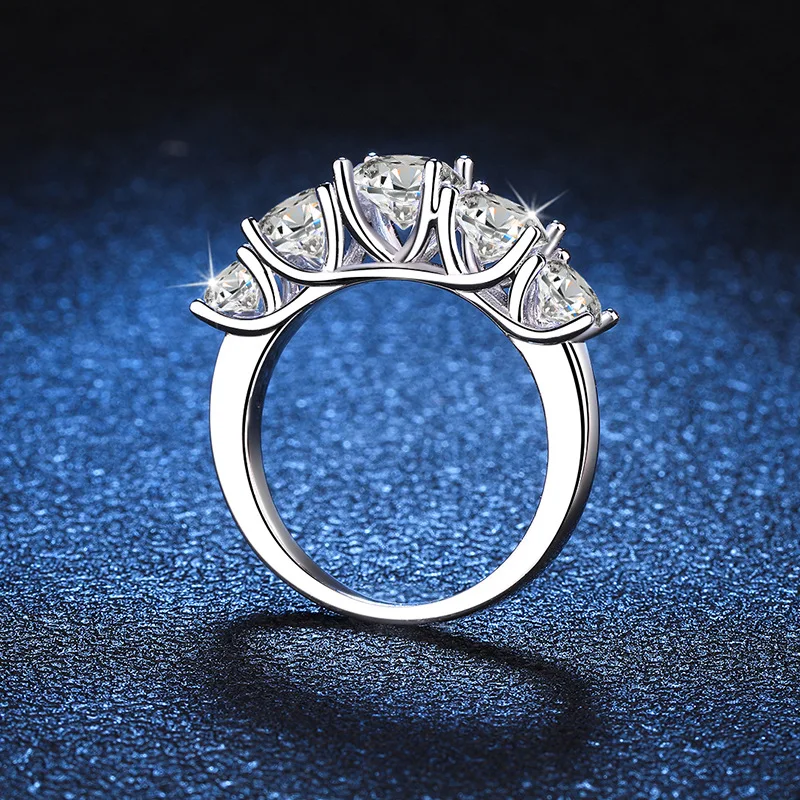 18k Plated 3.6CT All Moissanite Rings for Women 5 Stones Sparkling Diamond Wedding Band S925 Sterling Silver Jewelry GRA - Image 4