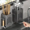 1pc/2pcs Wall-mounted Chopstick Holder Household Kitchen Sink Tableware Storage Rack Punch-free Drain with Water Tray with Hook