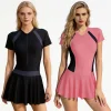 1pcs Women Swimsuit Girls Solid Slimming One-piece Dress Style Tightening Slimming Vacation Swimsuit Female Seaside Beach Dress