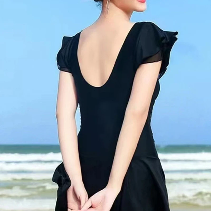 1pcs Women Swimsuit Girls Solid Slimming One-piece Dress Style Tightening Slimming Vacation Swimsuit Female Seaside Beach Dress - Image 5