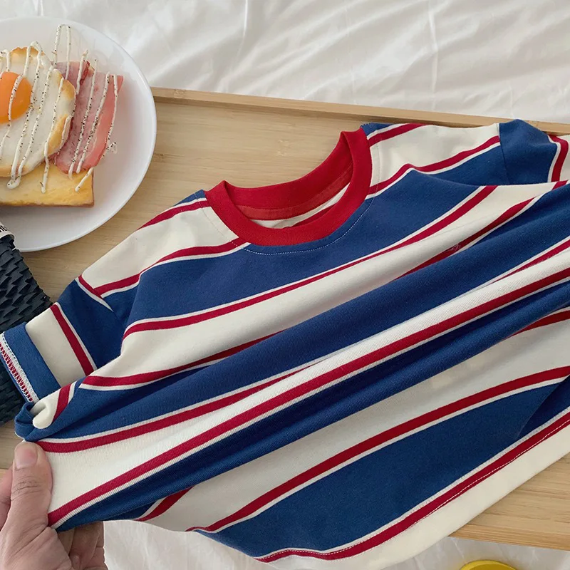 2-7Y autumn Children Clothes For Baby Girl Boys T-shirt Stripe Cotton Long Sleeves Shirts Teen Hoodie Bottoming Shirt Kids Tops - Image 6