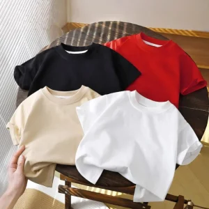 2-8Y New Summer Casual Children Tee 100% Cotton Solid Color Girls Short Sleeve Top O-Neck Soft Breathable Kids Clothes