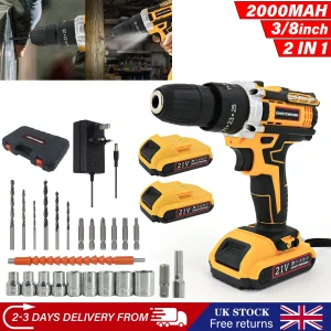 2 Battery Cordless Drill 21V Electric Screwdriver Set with 2 Batteries & Charger