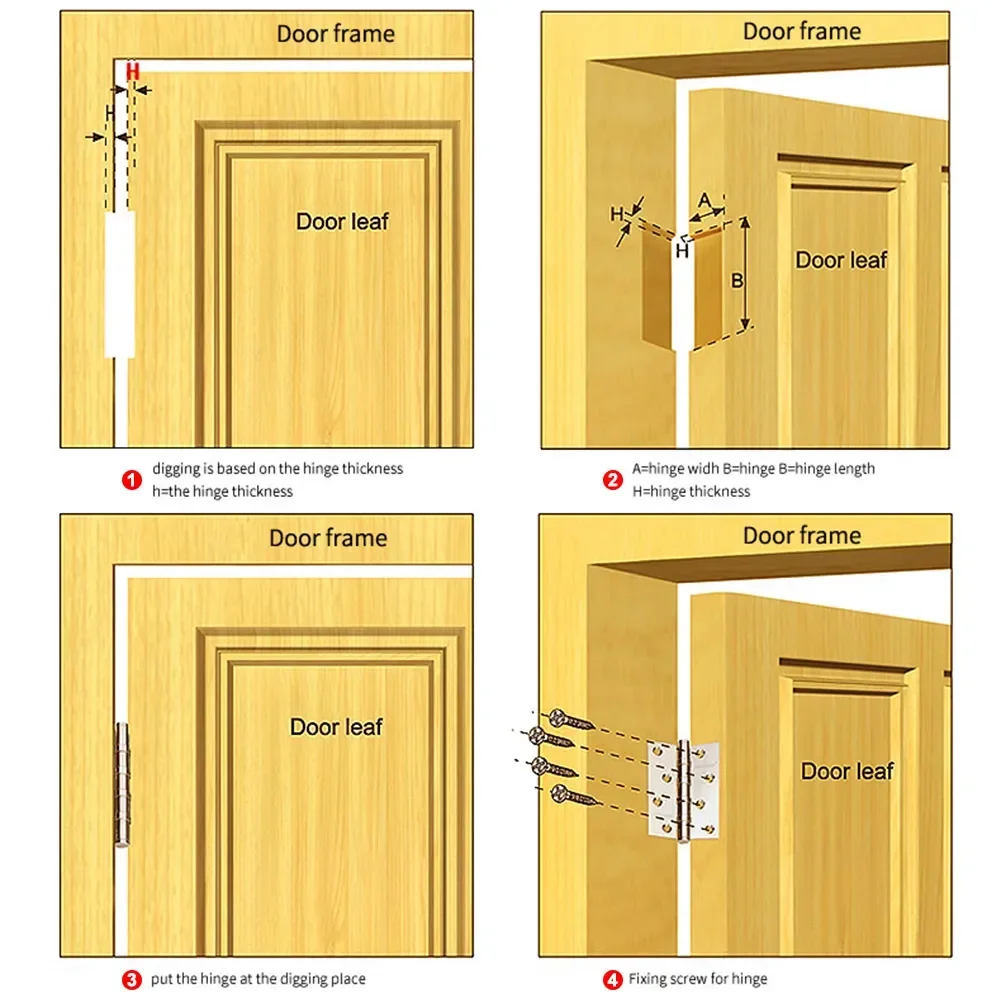 2 Pcs (1 Pair) Room Door Hinges, Furniture Accessories Free Slotted Hinge Thickened Silent 304 Stainless Steel Mother 4" inch - Image 5