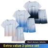 2 Pcs Children's Tie-dye Gradient Suit Boy Sports Training Running Short-sleeved Girls Casual Joker Elastic Waist Shorts 4-12Y