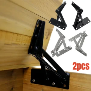 2 Pcs Heavy Duty Steel Spring Hinges,Black/Silver 80 Degree Folding Lift Top For Cabinet Doors,Sofa Bed&Furniture,Surface Mount