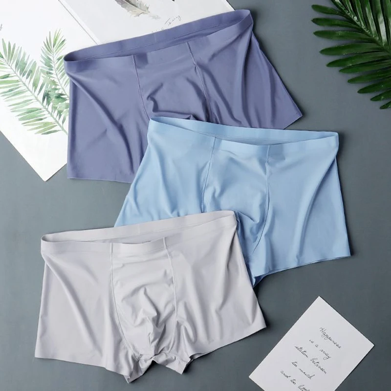 2 Pcs/Lot Men's Ultra-thin Ice Silk Sexy Seamless Boxer Briefs Shorts Underwear Underpants Male Breathable Panties - Image 2