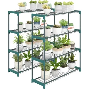 2-Tier Metal Plant Stand, Indoor/Outdoor, Easy Assembly, Suitable for Balcony Garden Decor, 90x28x104cm