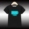 2024 Boys New Night Noctilucent T-shirt Battery Pattern Tops Children Summer Cotton Shirt 3-14T