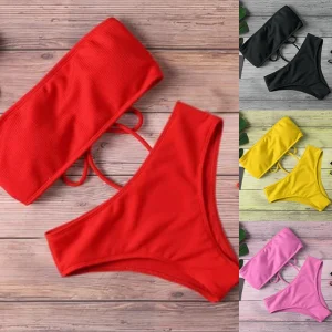 2024 New Bikini High Waist Strapless Sexy Bikini Women Swimwear Women Fashion Swimsuit Padded Bathing Suit Monokin Pure Color