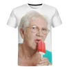 2024 Summer New Creative Funny Lady Licking Red Popsicle 3D Printed T-shirt Cute Grandma Funny Popsicle T-shirt Casual Loose Top