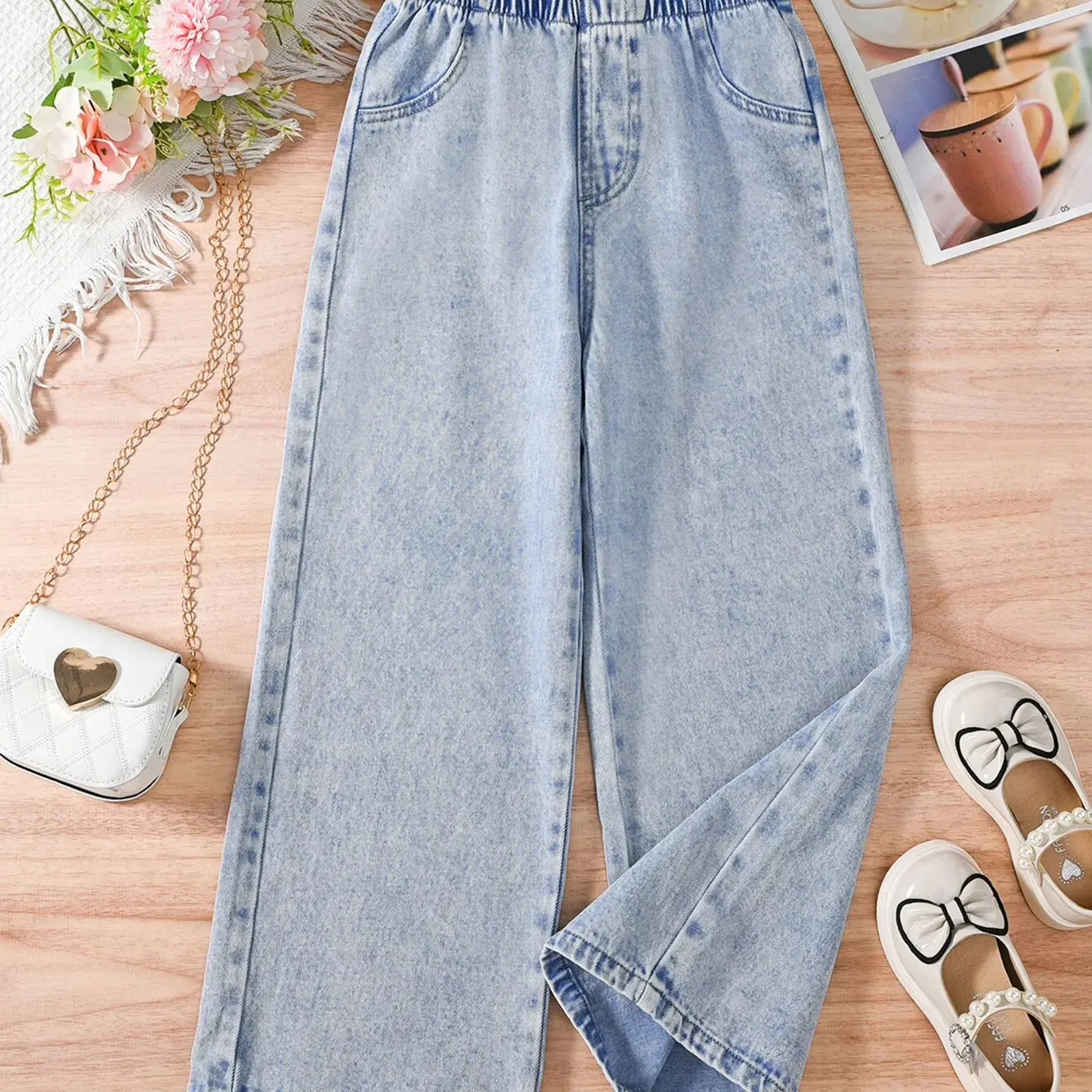 2024 Summer Trend Teen Girls Casual All-in-one Denim Wide-leg Pants for Outdoor Activities - Image 3