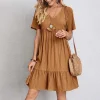 2024 Women Sexy Elegant V Neck Ruffles Mini Dress Summer Vintage Solid Loose Sundress Bohemian Casual Solid Beach Party Vestidos