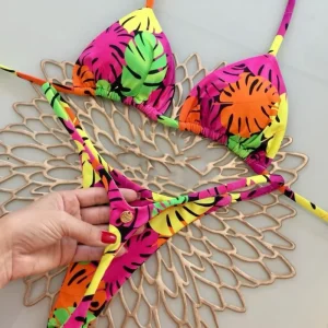 2024 Women's Bikini Swimsuit Women's Split Solid Color Lace-up Sexy Swimsuit 2-piece Set