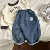 2025 Autumn Kids Denim Pants Loose Fit Jeans for Boys And Girls Casual Trendy Outdoor Clothing 2-7T Trendy Baby Children's Pants
