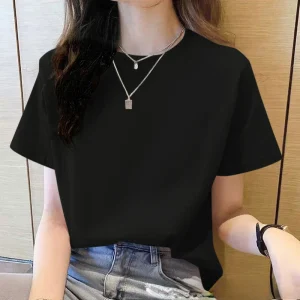 2025Summer Loose Women's T-Shirt High Quality O Neck Solid Color Short Sleeve Women's Business Wear Short Sleeve T-Shirt CCXX178