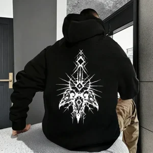 2026 New Autumn Winter Male Fashion Casual Hoodie with 666 Cross Man Streetwear Hooded Sweatshirt Gothic Demonic Theme Print Top